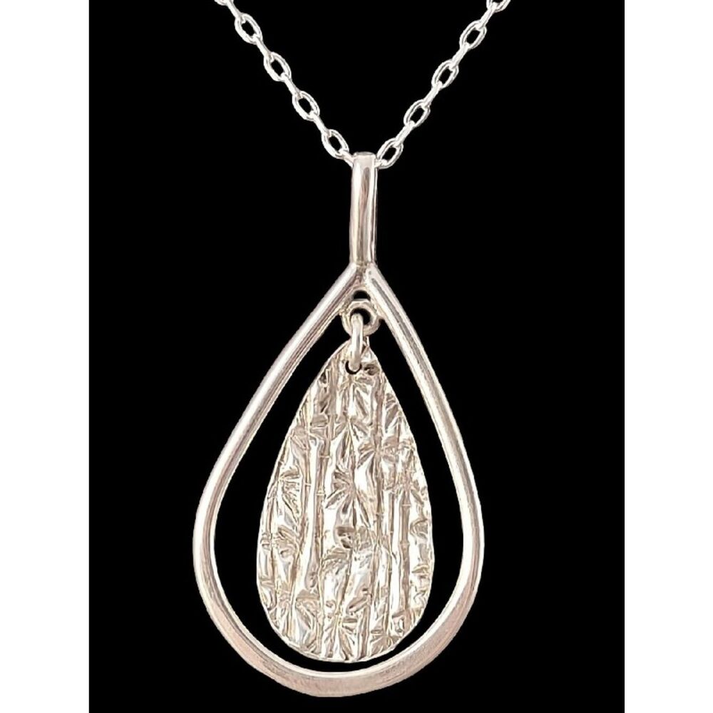 Sterling Silver Artisan Textured Tear Drop Loop Tag Necklace